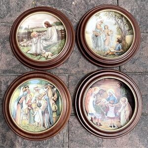 Set of Four Religious Wall Art Plaques Plates and Frames
